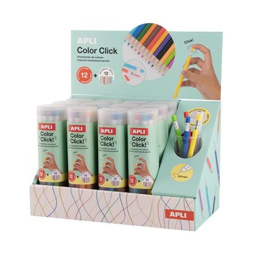 Színes töltőceruza készlet, display, APLI "Color Click", 12 különböző szín, 12 készlet/display
