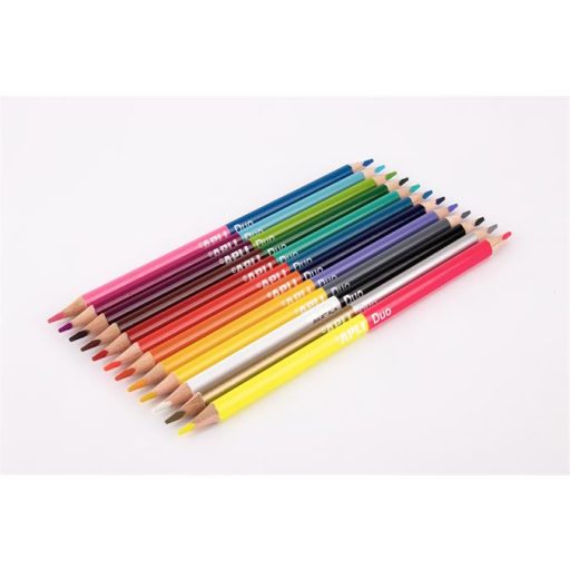 Színes ceruza készlet, kétvégű, háromszögletű, APLI "Duo", 24 különböző szín