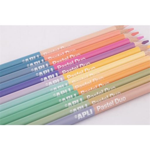 Színes ceruza készlet, kétvégű, háromszögletű, APLI "Pastel Duo", 24 különböző pasztel  szín