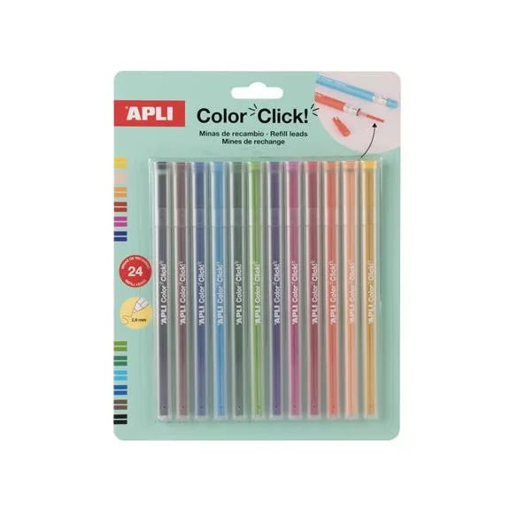 Utántöltő színes töltőceruza készlethez, APLI "Color Click", 24 db, 12 szín Utántöltő színes töltőceruza készlethez, APLI "Color Click", 24 db, 12 szín
