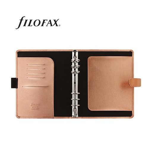 Kalendárium, gyűrűs, betétlapokkal, A5 méret, FILOFAX, "Saffiano Metallic", rózsaarany