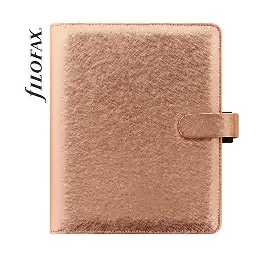 Kalendárium, gyűrűs, betétlapokkal, A5 méret, FILOFAX, "Saffiano Metallic", rózsaarany
