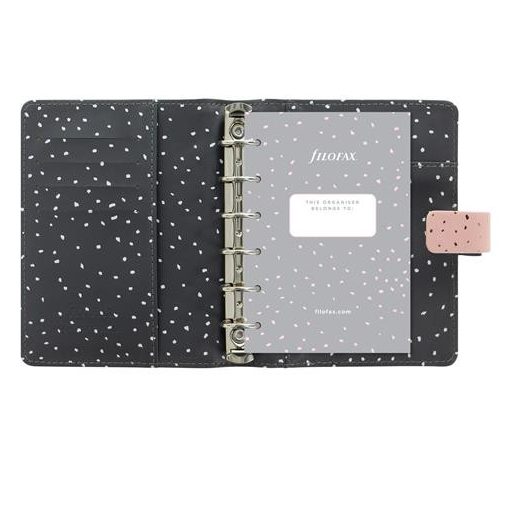 Kalendárium, gyűrűs, betétlapokkal, pocket méret, FILOFAX, "Confetti", rózsakvarc