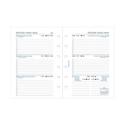 Kalendárium betét, tervező, Filofaxhoz, pocket méret, heti, 1 hét/2 oldal, 2026