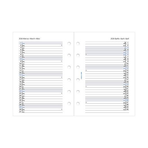 Kalendárium betét, tervező, Filofaxhoz, pocket méret, heti, 1 hét/2 oldal, 2026