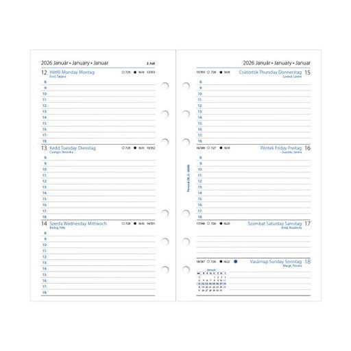 Kalendárium betét, tervező, Filofaxhoz, personal méret, heti, 1 hét/2 oldal, 2026