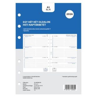   Kalendárium betét, tervező, Filofaxhoz, A5, heti, 1 hét/2 oldal, 2026