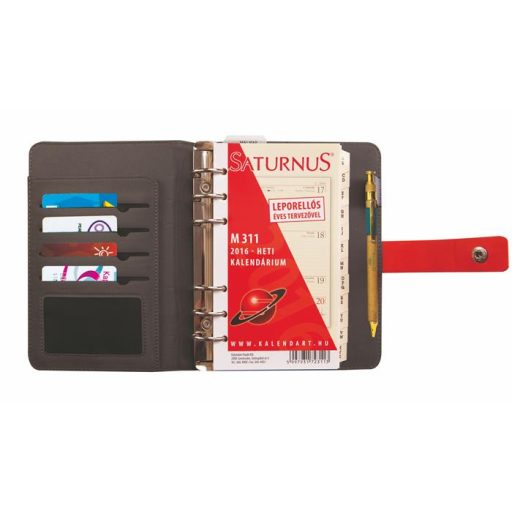 Kalendárium, gyűrűs, betétlapokkal, "L", műbőr, SATURNUS, "426", szürke-piros