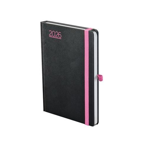Naptár, tervező, A5, napi, TOPTIMER, "Nero", fekete-pink