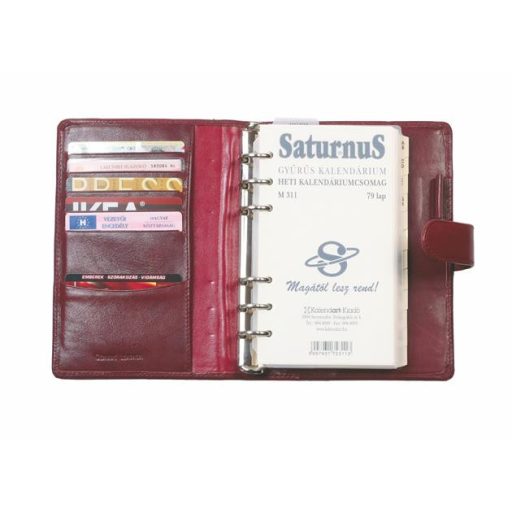 Kalendárium, gyűrűs, betétlapokkal, "S", marhabőr, SATURNUS, "212", barna