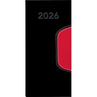   Zsebnaptár, fekvő elrendezésű, DAYLINER, "Memphis", fekete-piros