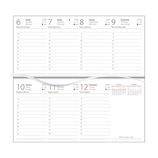 Zsebnaptár, fekvő elrendezésű, DAYLINER, "Pannon", szürke