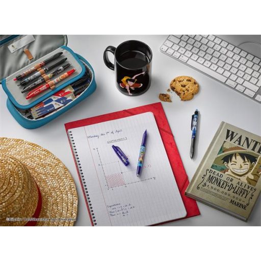 Rollertoll készlet, 0,35 mm, nyomógombos, PILOT "Frixion Ball"/"Frixion Ball Plus", 3különböző szín+One Piece matrica