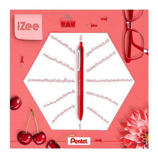 Golyóstoll, 0,35 mm, nyomógombos, PENTEL "iZee", piros