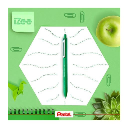 Golyóstoll, 0,35 mm, nyomógombos, PENTEL "iZee", zöld