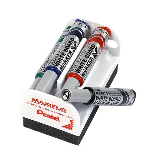 Táblamarker készlet, 6 mm, kúpos hegy, PENTEL "Maxiflo", 4 különböző szín