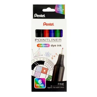   Tűfilc készlet, 0,4 mm, PENTEL "Pointliner", 6 különböző szín