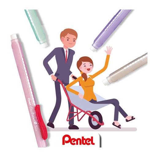 Radírstift, tolóbetétes, PENTEL "ZE11-A", piros klip