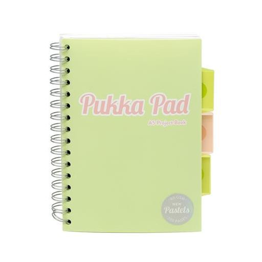 Spirálfüzet, A5, vonalas, 100 lap, PUKKA PAD "Pastel project book", vegyes szín