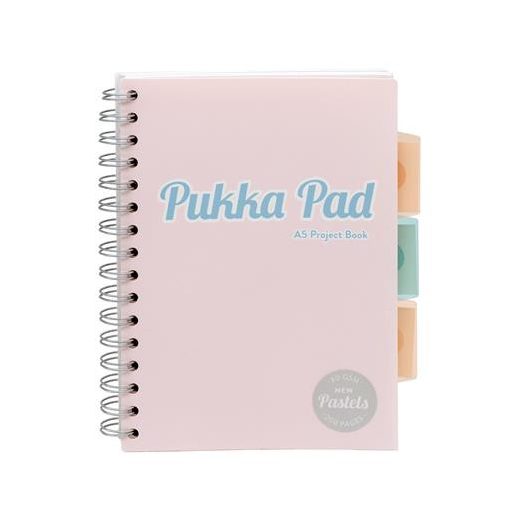 Spirálfüzet, A5, vonalas, 100 lap, PUKKA PAD "Pastel project book", vegyes szín