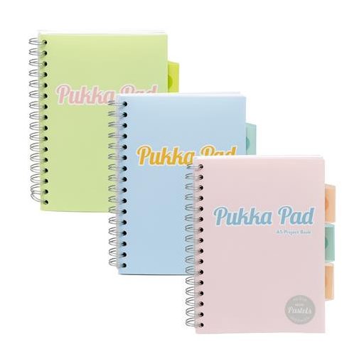 Spirálfüzet, A5, vonalas, 100 lap, PUKKA PAD "Pastel project book", vegyes szín