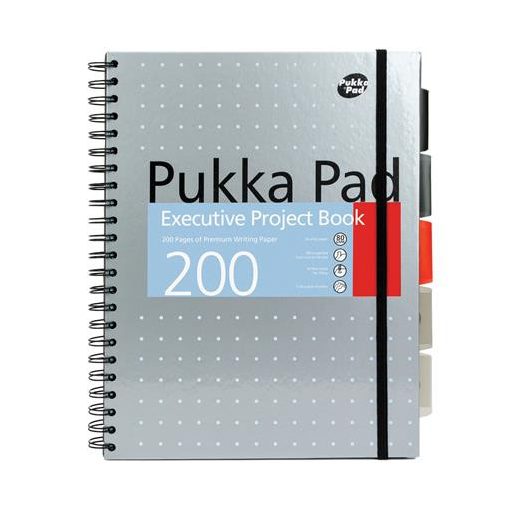 Spirálfüzet, A4+, vonalas, 100 lap, PUKKA PAD "Metallic Project Book", vegyes szín