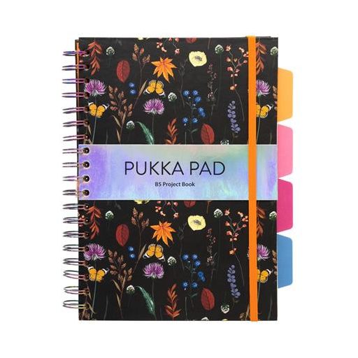 Spirálfüzet, B5, vonalas, 100 lap, PUKKA PAD "Project Book Bloom", vegyes minta