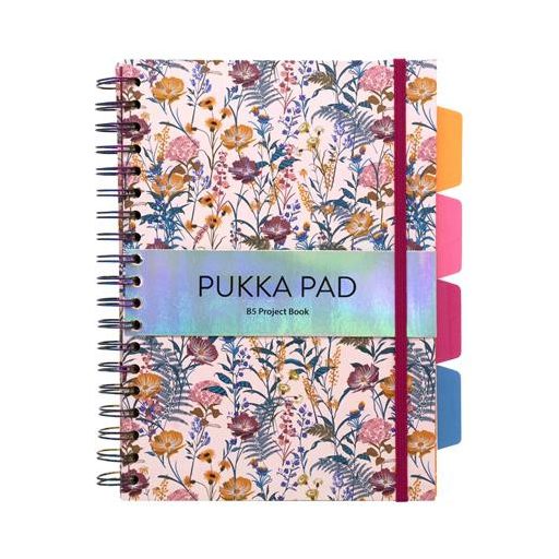 Spirálfüzet, B5, vonalas, 100 lap, PUKKA PAD "Project Book Bloom", vegyes minta