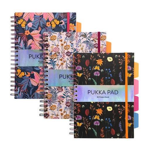 Spirálfüzet, B5, vonalas, 100 lap, PUKKA PAD "Project Book Bloom", vegyes minta