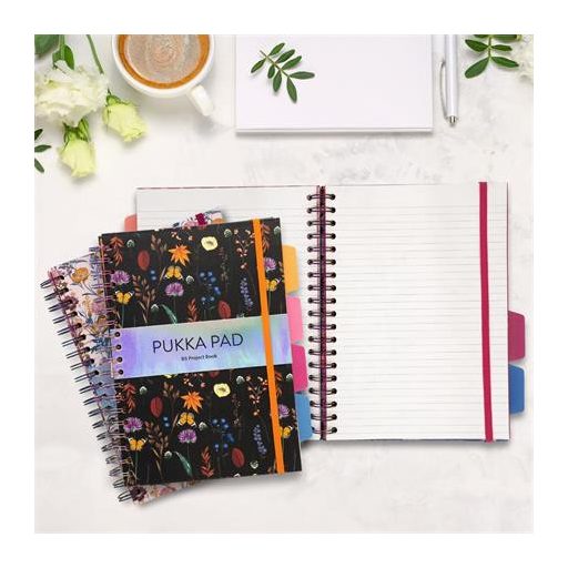 Spirálfüzet, B5, vonalas, 100 lap, PUKKA PAD "Project Book Bloom", vegyes minta
