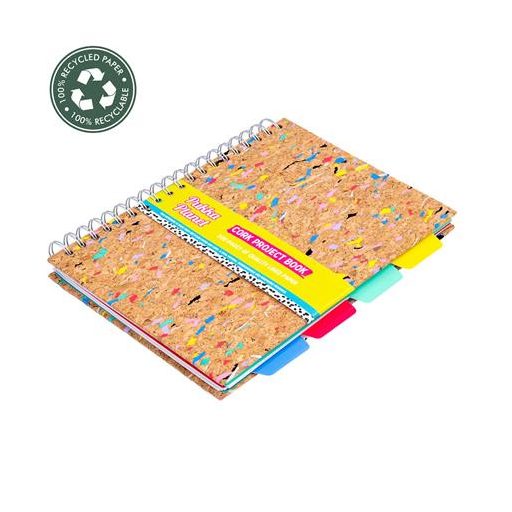 Spirálfüzet, B5, vonalas, elválasztóval, 100 lap, PUKKA PADS "Planet Cork Project Book", parafa