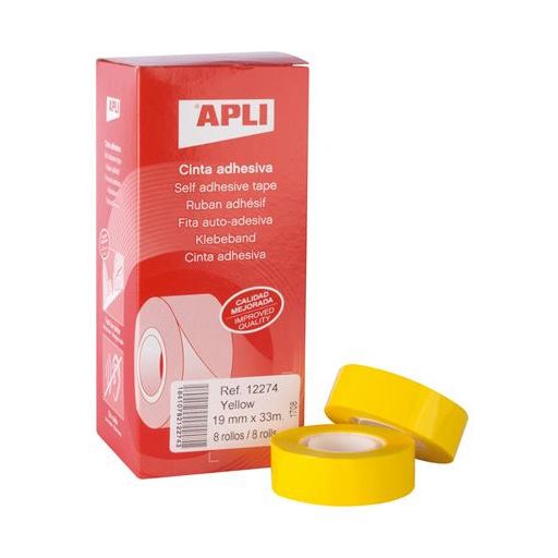 Ragasztószalag, 19 mm x 33 m, APLI, sárga