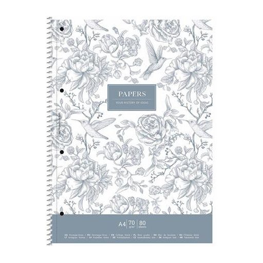 Spirálfüzet, A4+, vonalas, 80 lap, SHKOLYARYK "Vintage flowers", vegyes