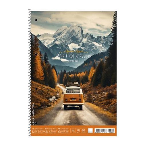 Spirálfüzet, A4, kockás, 80 lap, SHKOLYARYK "Spirit of Freedom", vegyes