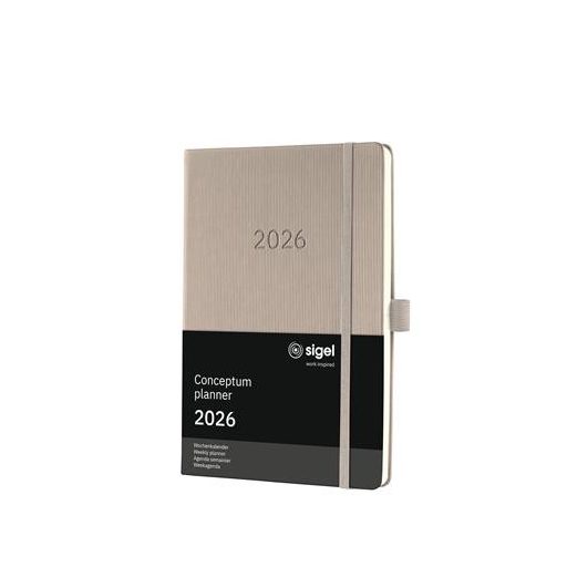 Naptár, A5, heti, 2026, kemény borító, SIGEL "Conceptum", taupe