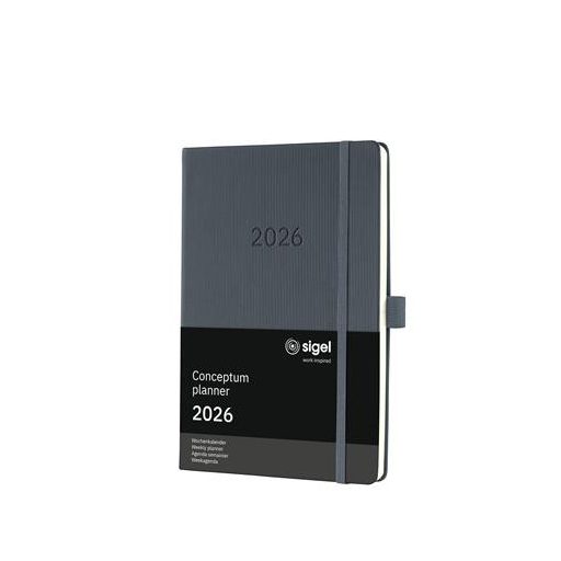 Naptár, A5, heti, 2026, kemény borító, SIGEL "Conceptum", sötét szürke