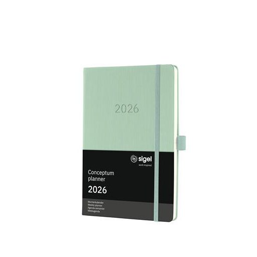 Naptár, A5, heti, 2026, kemény borító, SIGEL "Conceptum", mentazöld