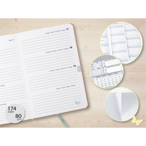 Naptár, A6, heti, 2026, kemény borító, SIGEL "Jolie", Green Floral Serenity