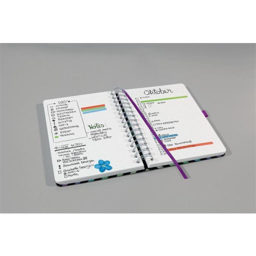 Spirálfüzet, 168x215 mm, pontrácsos, 120 lap, keményfedeles, SIGEL "Jolie", Good Vibes, black