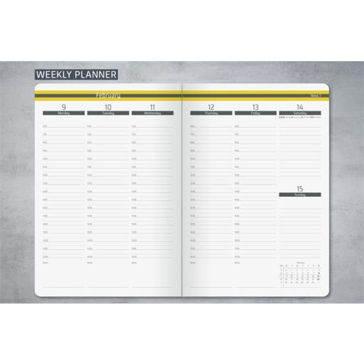 Naptár, A5, heti, 2026, kemény borító, SIGEL "Linescape", szürke-sárga