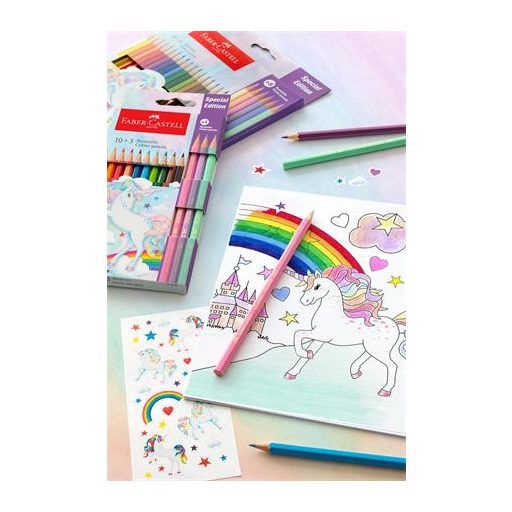 Színes ceruza készlet, hatszögletű, FABER-CASTELL"Unikornis" 10+3 különböző szín