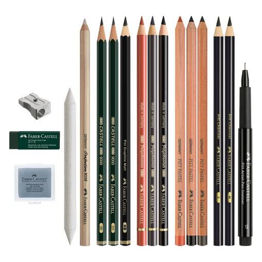 Ceruza készlet, száraz technikákhoz, FABER-CASTELL "Discovery set", 17 db-os szett