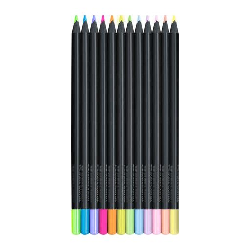 Színes ceruza készlet, háromszögletű, FABER-CASTELL "Black Edition",  6-6 különböző neon és pasztell szín