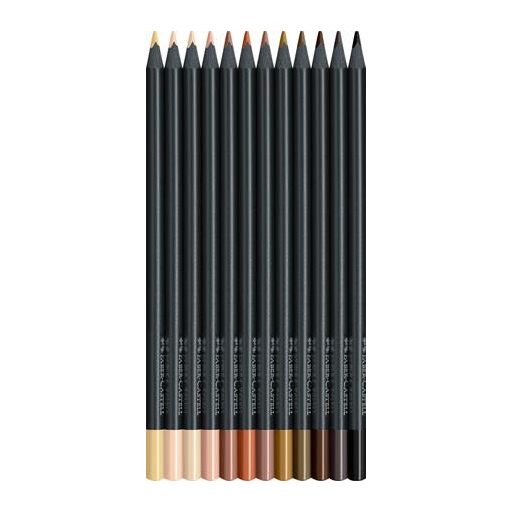 Színes ceruza készlet, háromszögletű, FABER-CASTELL "Black Edition",  12 különböző bőrszín