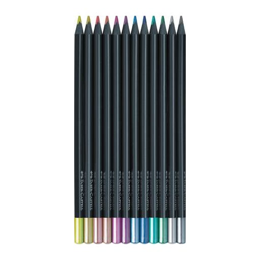 Színes ceruza készlet, háromszögletű, FABER-CASTELL "Black Edition",  12 különböző metál szín