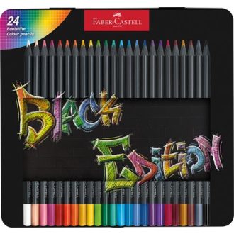   Színes ceruza készlet, háromszögletű, fémdobozban, FABER-CASTELL "Black Edition",  24 különböző szín