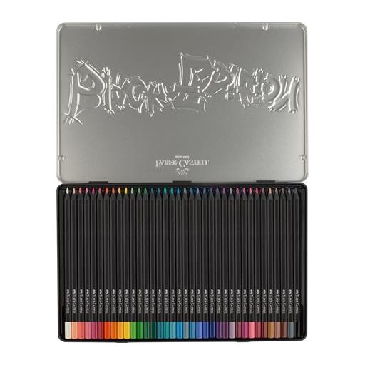 Színes ceruza készlet, háromszögletű, fémdobozban, FABER-CASTELL "Black Edition",  36 különböző szín