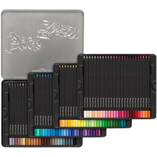 Színes ceruza készlet, háromszögletű, fémdobozban, FABER-CASTELL "Black Edition", 100 különböző szín