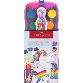   Vízfesték, 12 darabos, összeilleszthető, FABER-CASTELL "Unikornis"+1 tubus fehér tempera+unikornis matrica