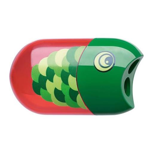 Hegyező és radír, kétlyukú, tartályos, FABER-CASTELL, hal minta